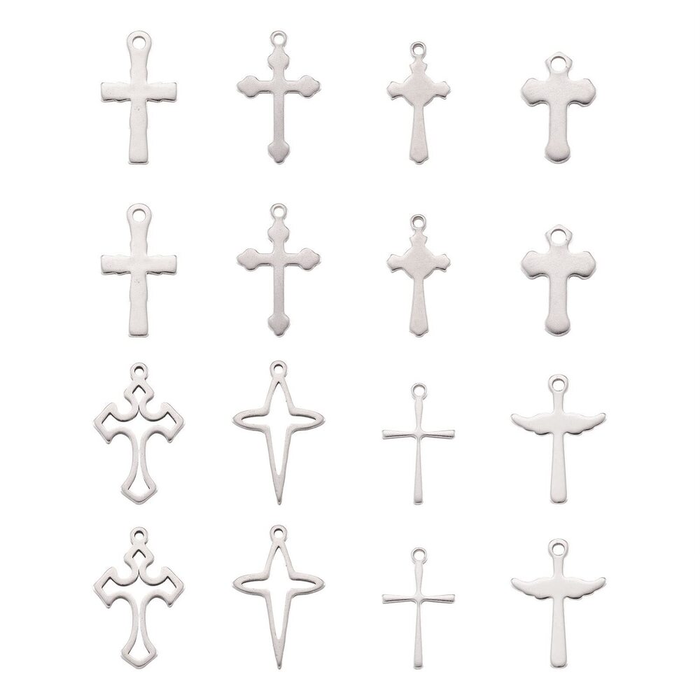 1428 160pcs Crucifix Cross Stainless Steel Pendants 8 Styles Metal Peace